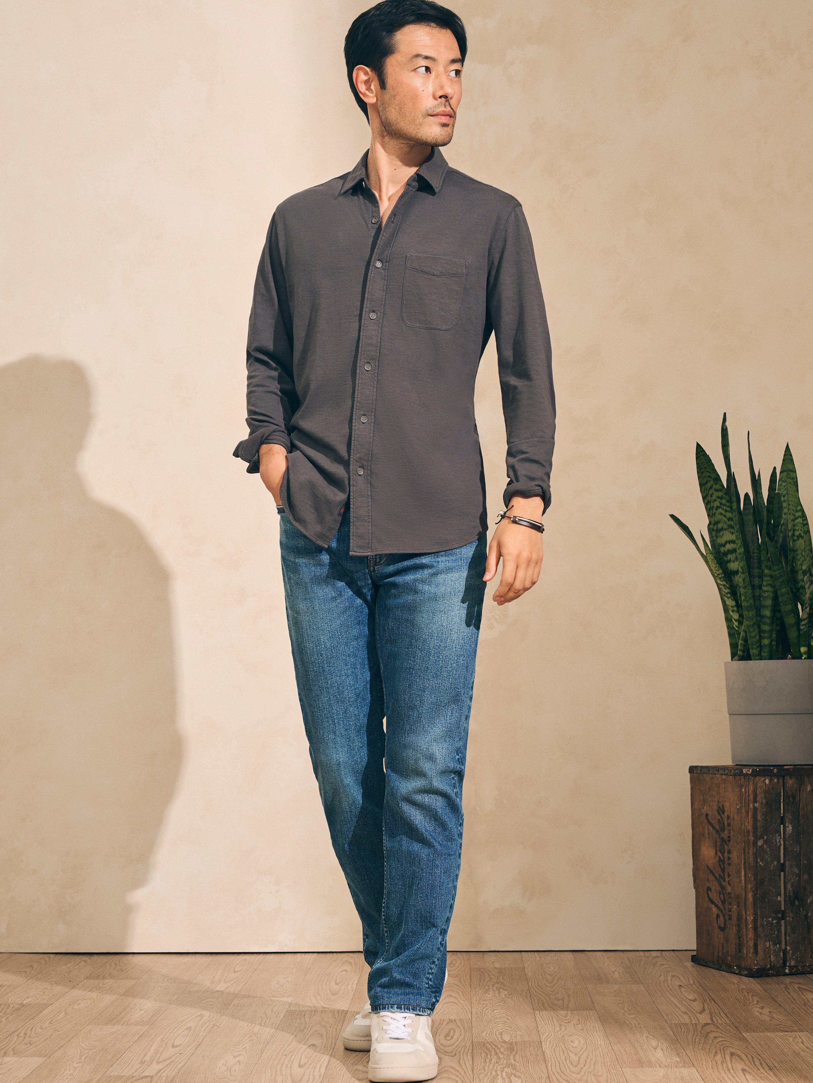 Sunwashed Knit Shirt (Single Pocket) - Washed Black Male Product Image