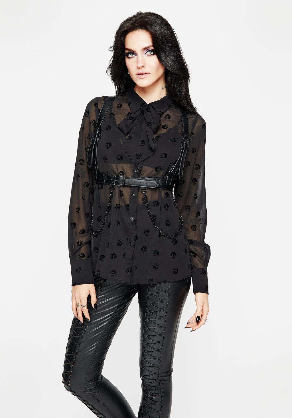 Bones Flocked Chiffon Button Up Blouse Product Image