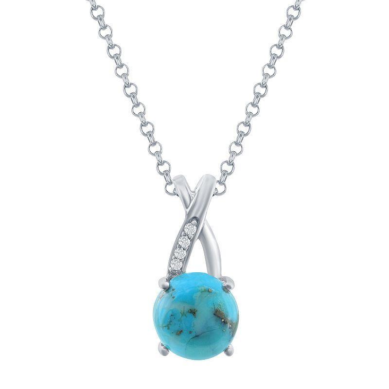 Sterling Silver Turquoise & Cubic Zirconia Bale Pendant Necklace, Womens Product Image