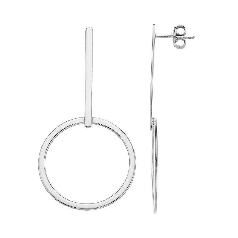 Sterling Silver Bar Hoop Drop Earrings, Womens Product Image