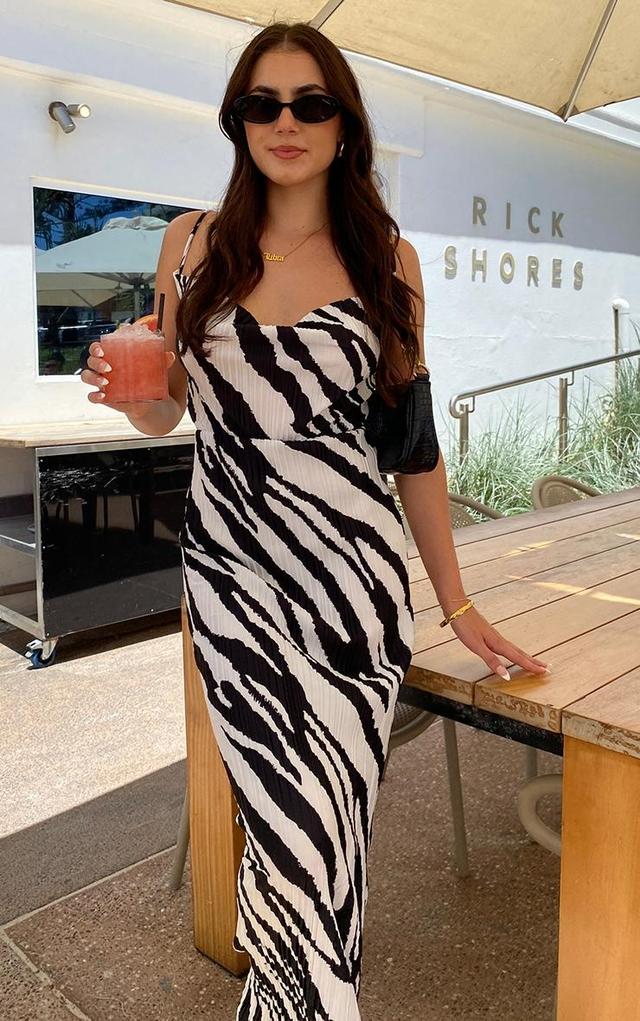 Tall Zebra Print Plisse Strappy Maxi Dress Product Image