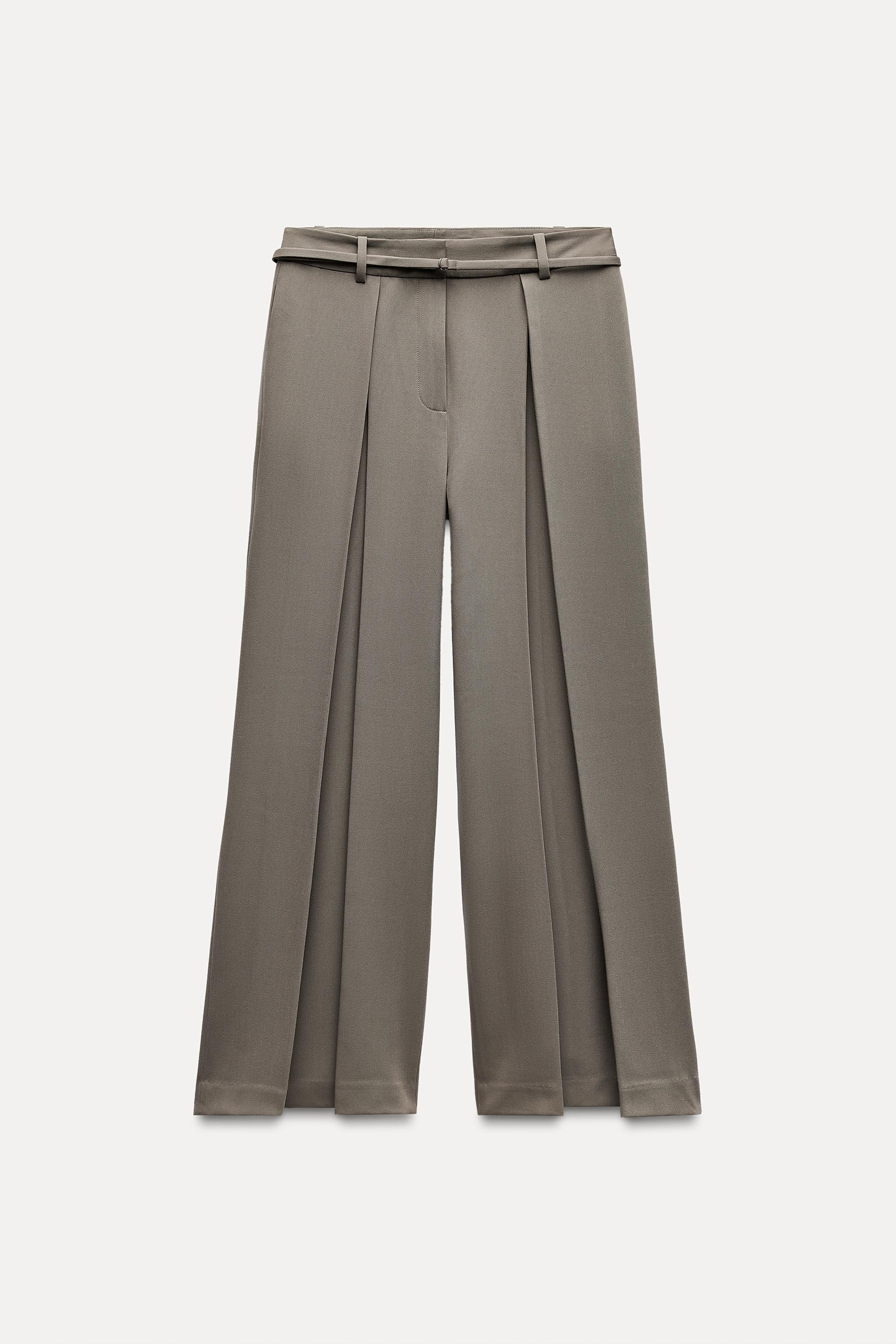 PLEATED WIDE LEG PANTS WITH BELT Product Image