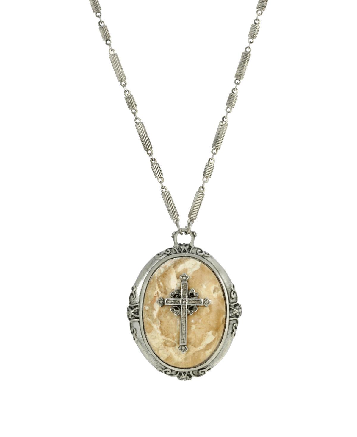 Symbols of Faith Riverstone Cross Pendant Necklace, Womens Product Image