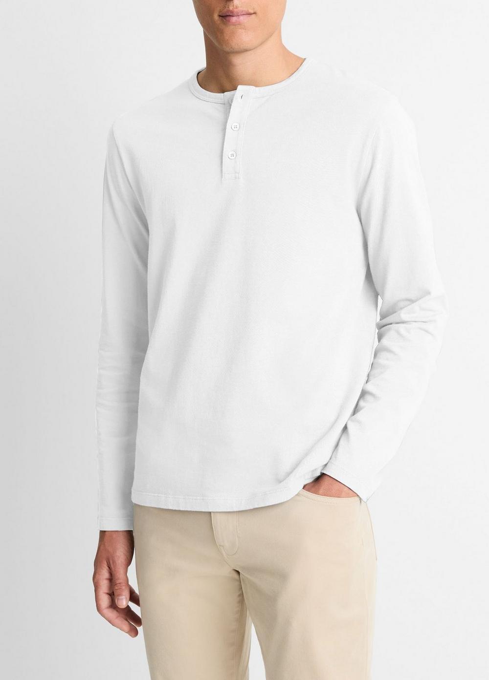 Mens Garment Dye Cotton Long-Sleeve Henley, Optic White, Size XS Vince Product Image