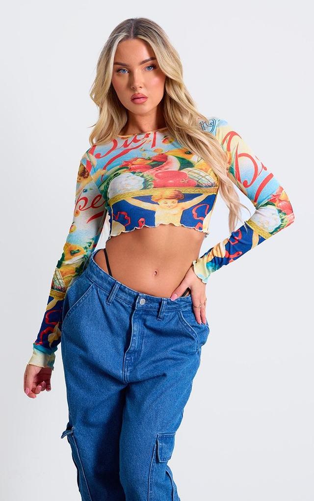 Multi Renaissance Flared Sleeve Crop Top Product Image