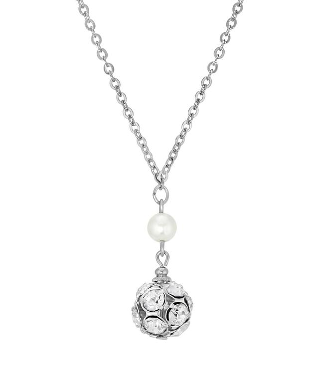 1928 Silver Tone Simulated Pearl Fireball Pendant Necklace, Womens, White Product Image