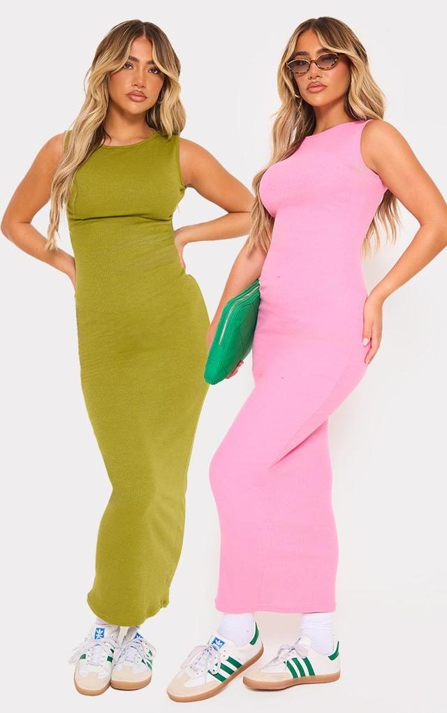 Olive & Pink 2 Pack Rib Boat Neck Midaxi Dress Product Image