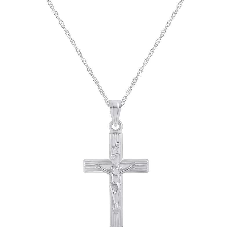 14k White Gold Crucifix Cross Pendant Necklace, Womens Product Image