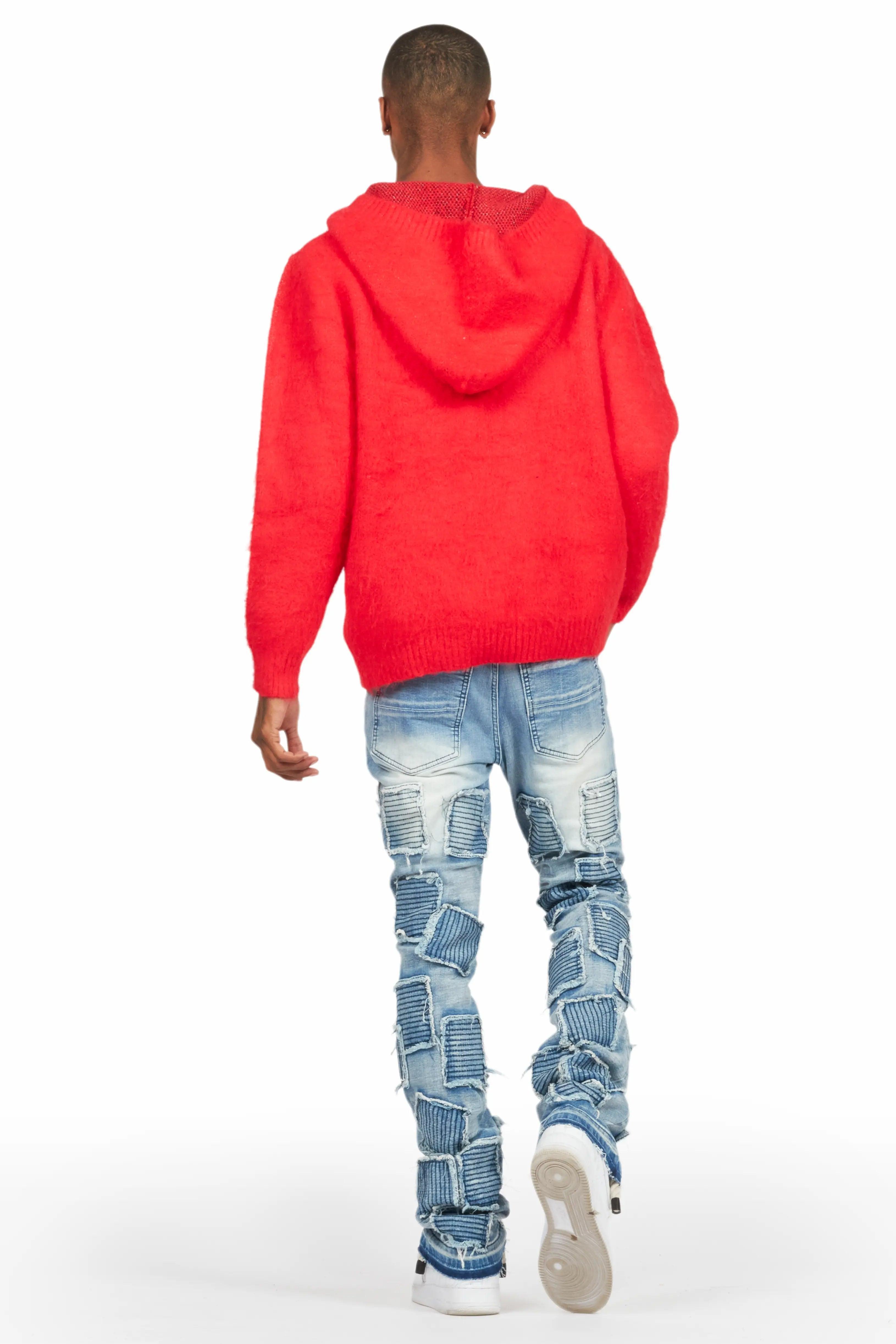 Andros Red Graphic Knitted Mohair Hoodie Male Product Image