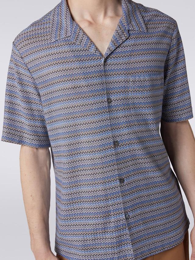 Short-sleeved zigzag bowling shirt Blue | Missoni Product Image