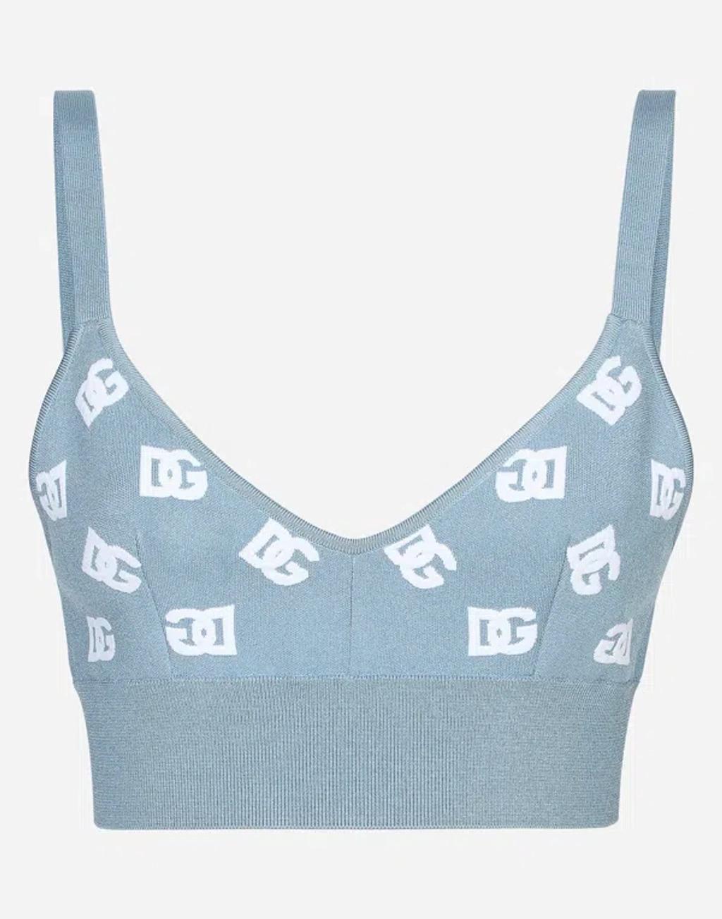 DOLCE & GABBANA Viscose Bralette Top With Jacquard Dg Logo In Blue Product Image