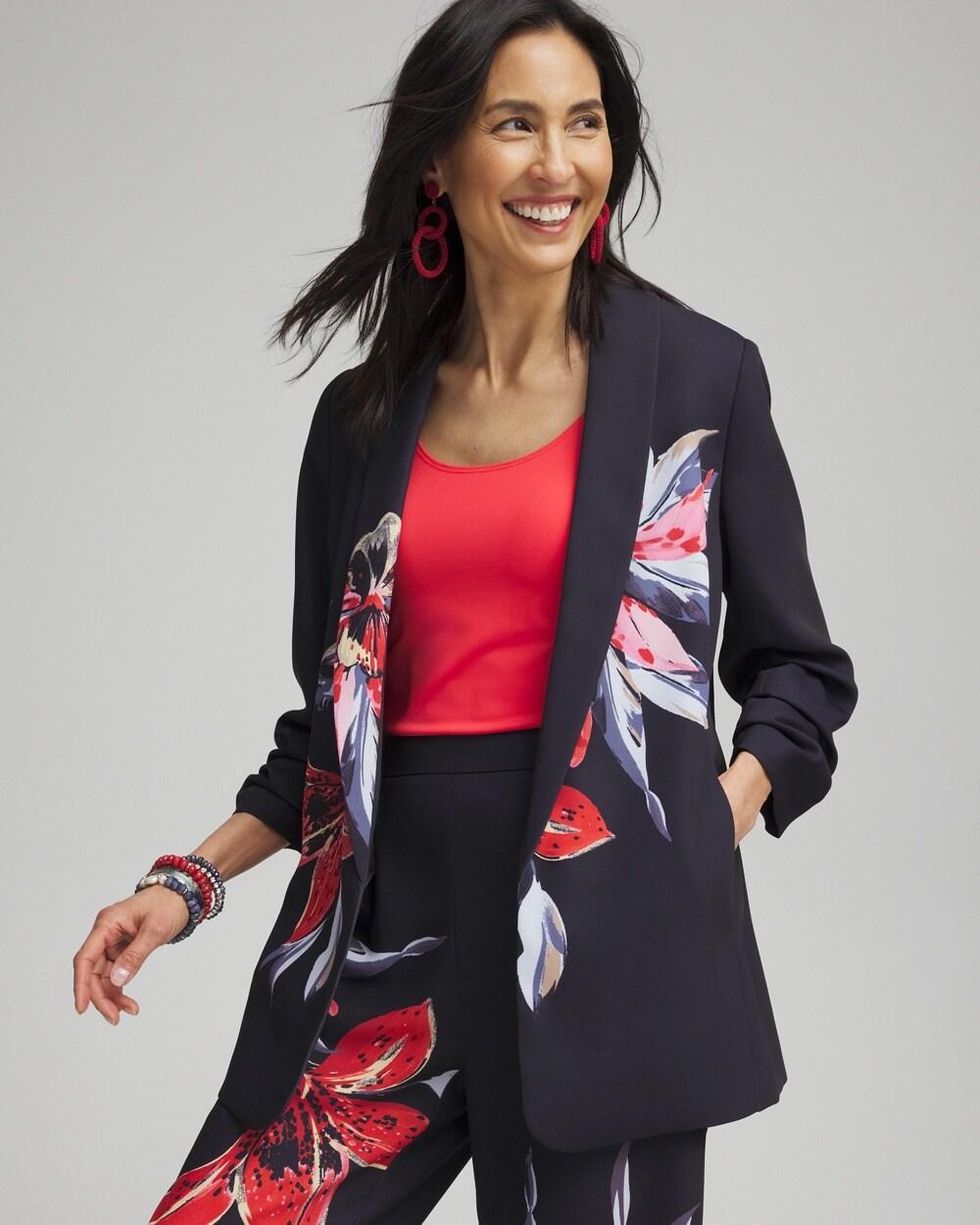 Women's Floral Ruched Sleeve Soft Jacket Product Image