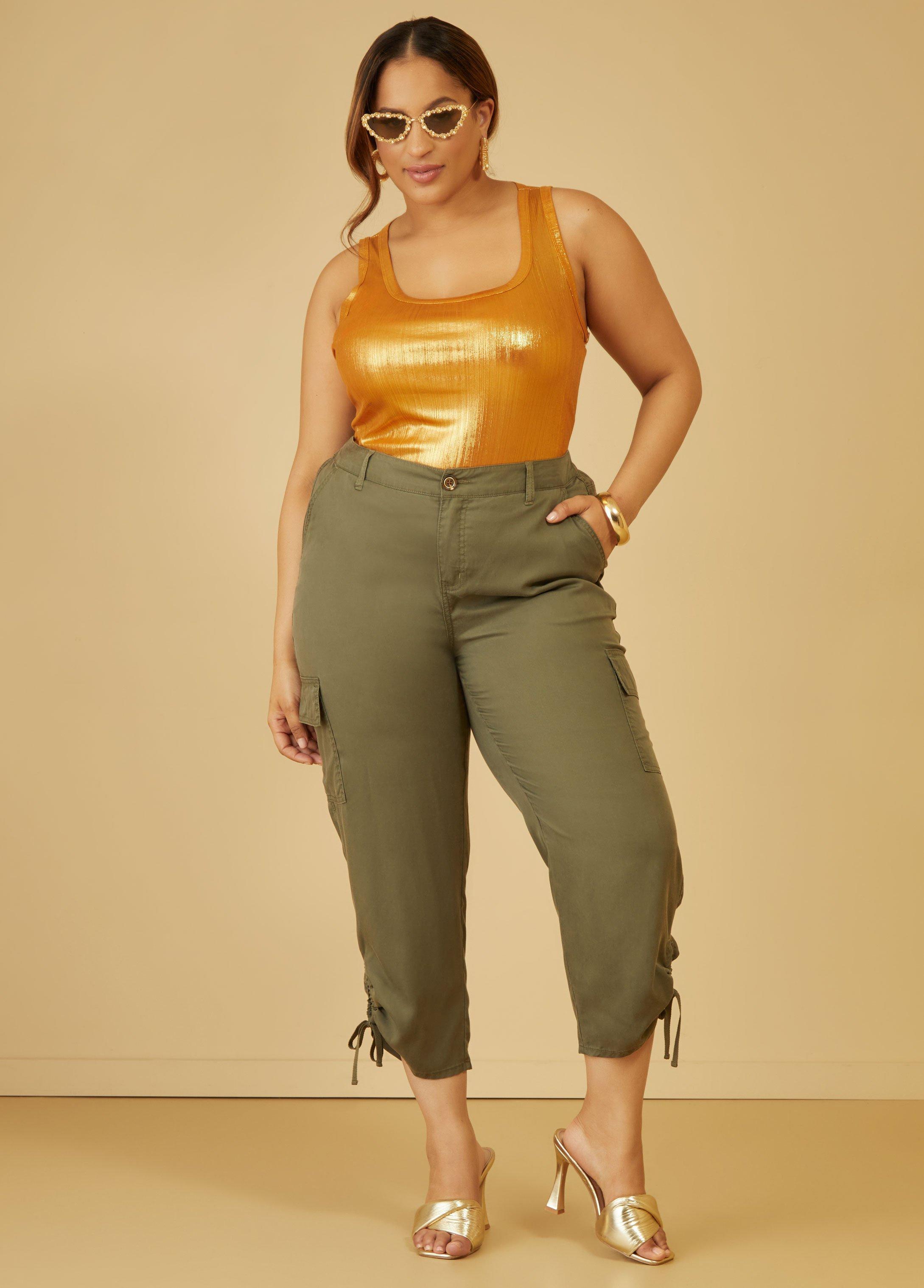 Plus Size Drawstring Cargo Capris Ashley Stewart Product Image