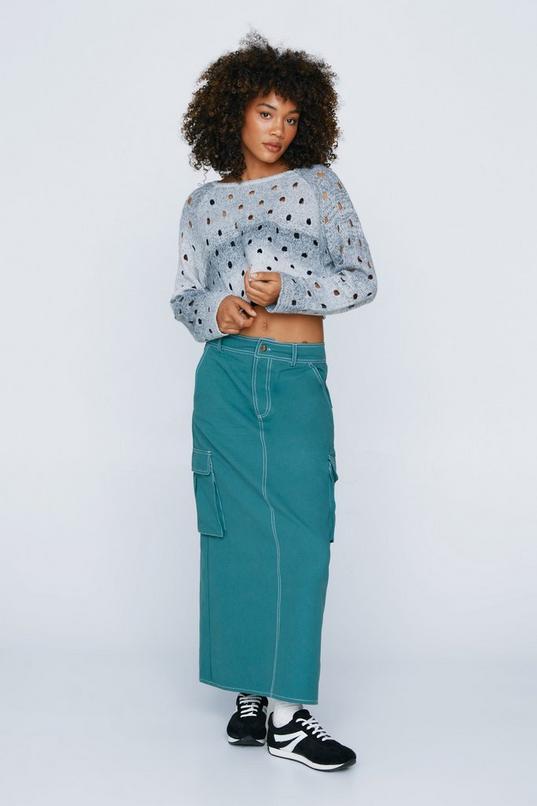 Twill Cargo Pocket Low Rise Maxi Skirt Product Image