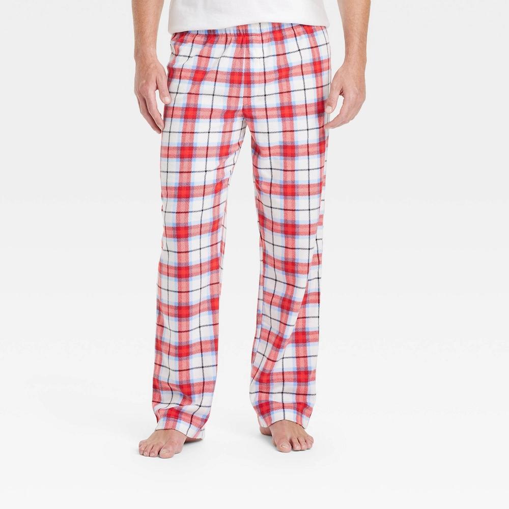 Mens Plaid Microfleece Holiday Matching Family Pajama Pants - Wondershop White XXL Product Image