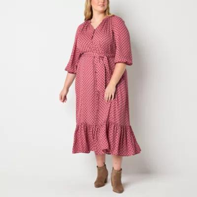 Ryegrass Womens 3/4 Sleeve Dots Midi Maxi Dress Plus Product Image