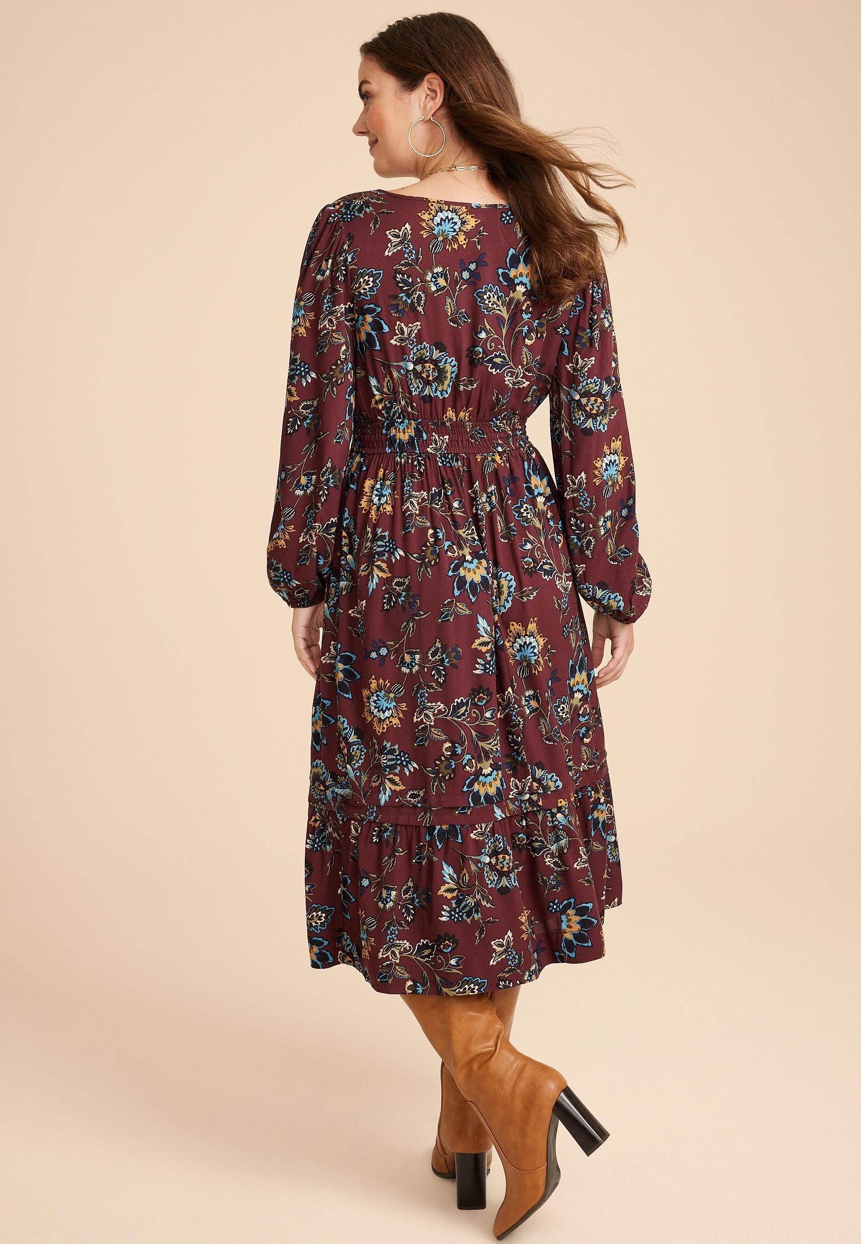 Floral Notch Neck Midi Dress Product Image