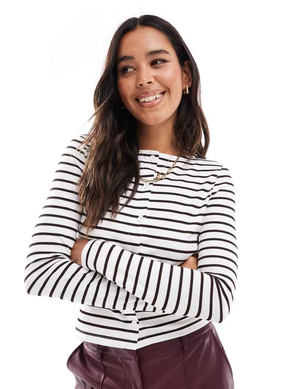 ASOS DESIGN striped cardigan in brown and white Product Image