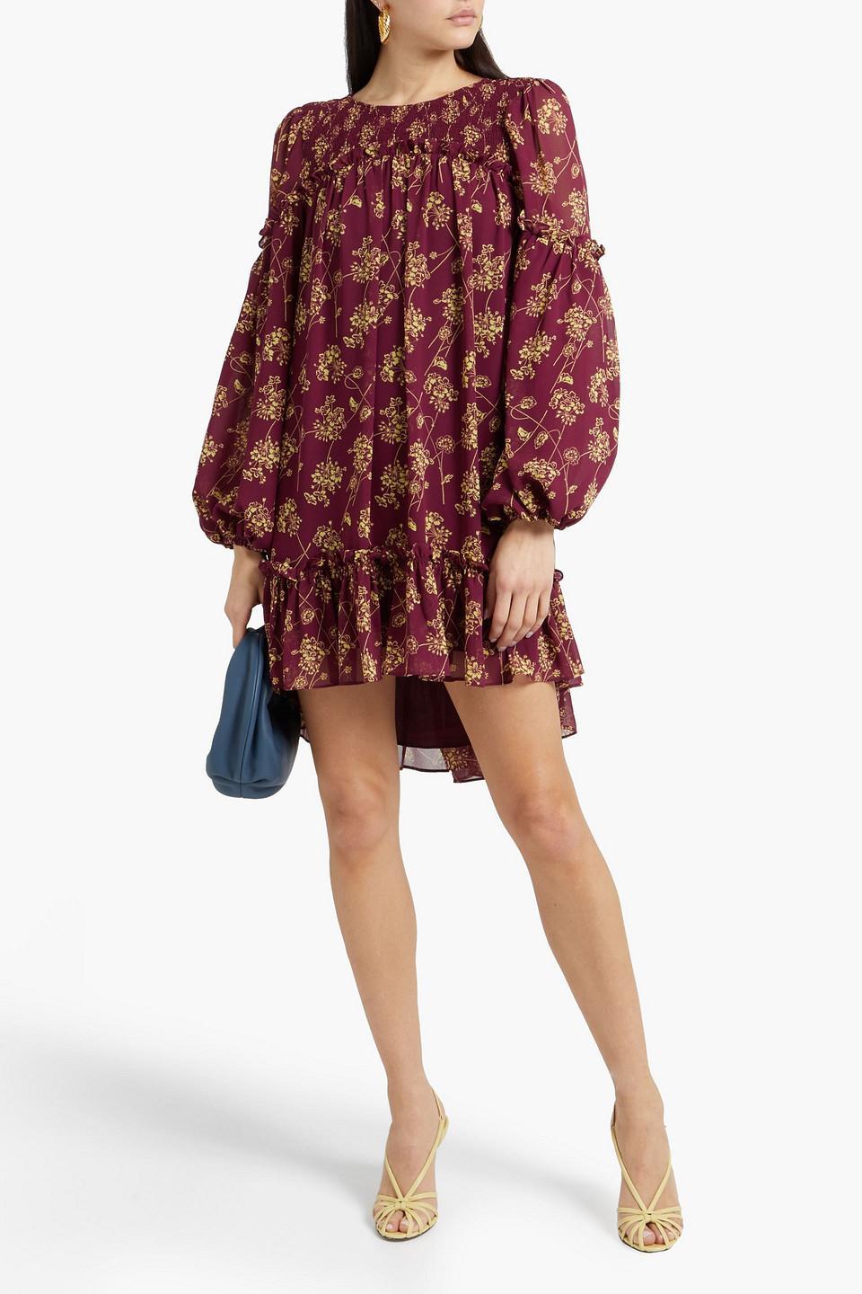 Zola Shirred Floral-print Crepe De Chine Mini Dress In Nocolor Product Image