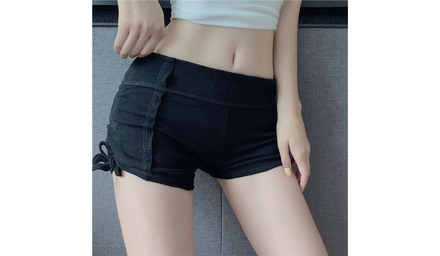 Low Rise Drawstring Plain Hot Pants Product Image