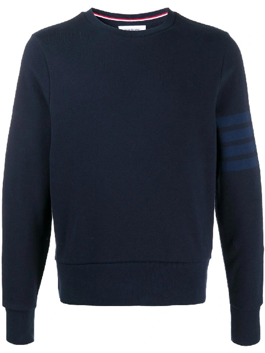 4-bar Crew-neck Loopback-cotton Sweatshirt In Blue Product Image