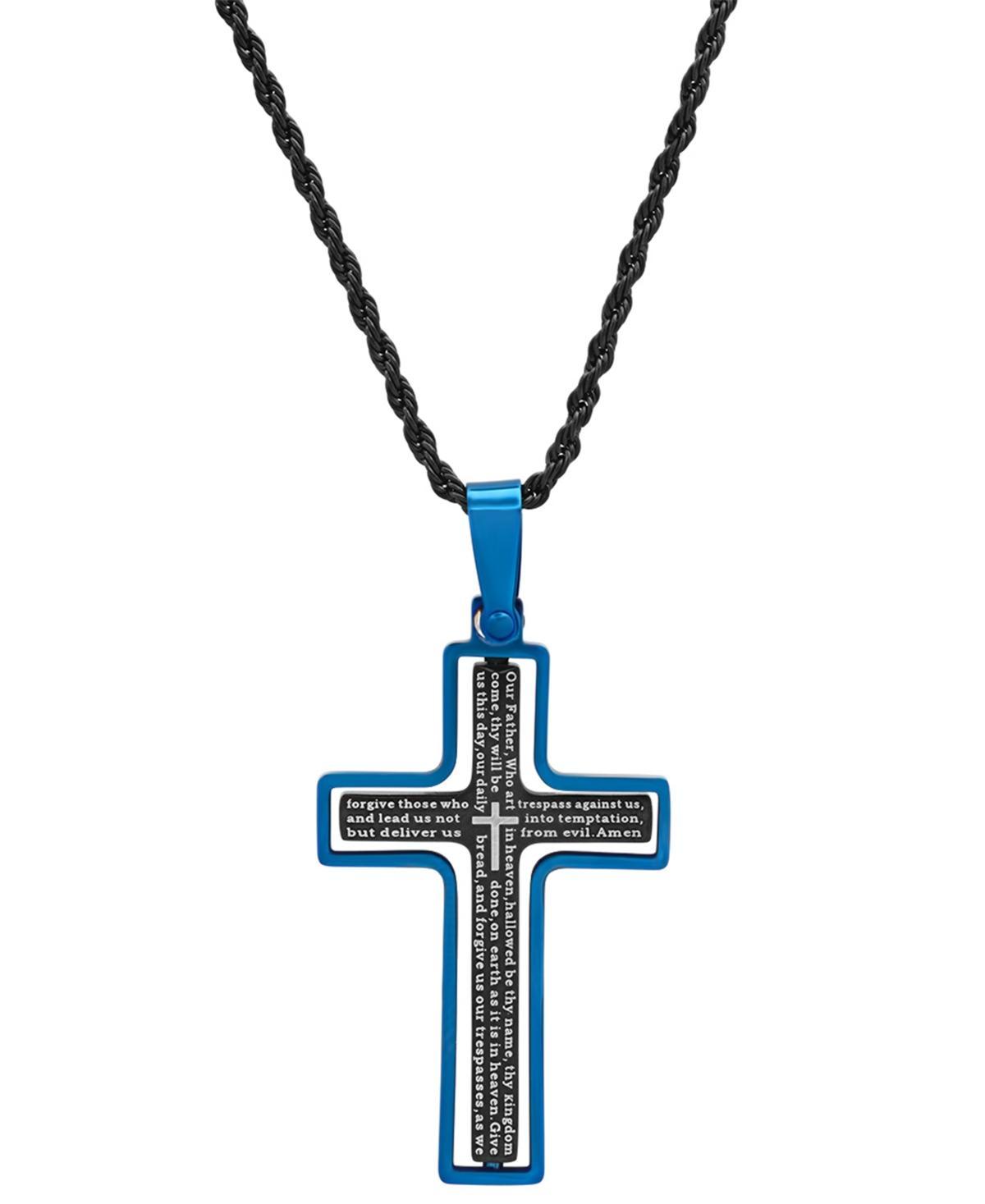 Steeltime Mens Two-Tone Stainless Steel Our Father English Prayer Spinner Cross 24 Pendant Necklace Product Image