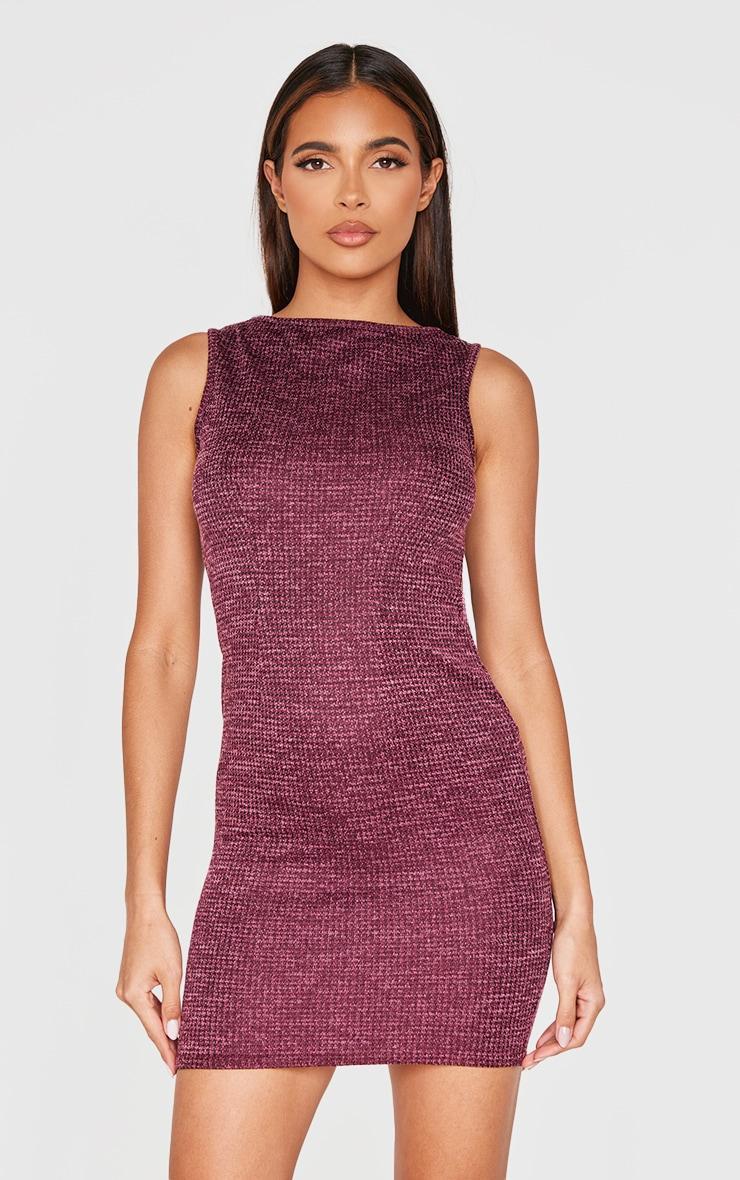 Burgundy Textured Sleeveless Bodycon Dress Product Image