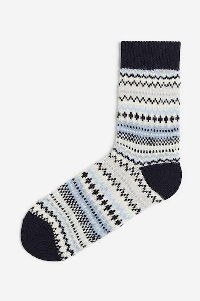 H & M - Wool-blend Socks - Blue Product Image