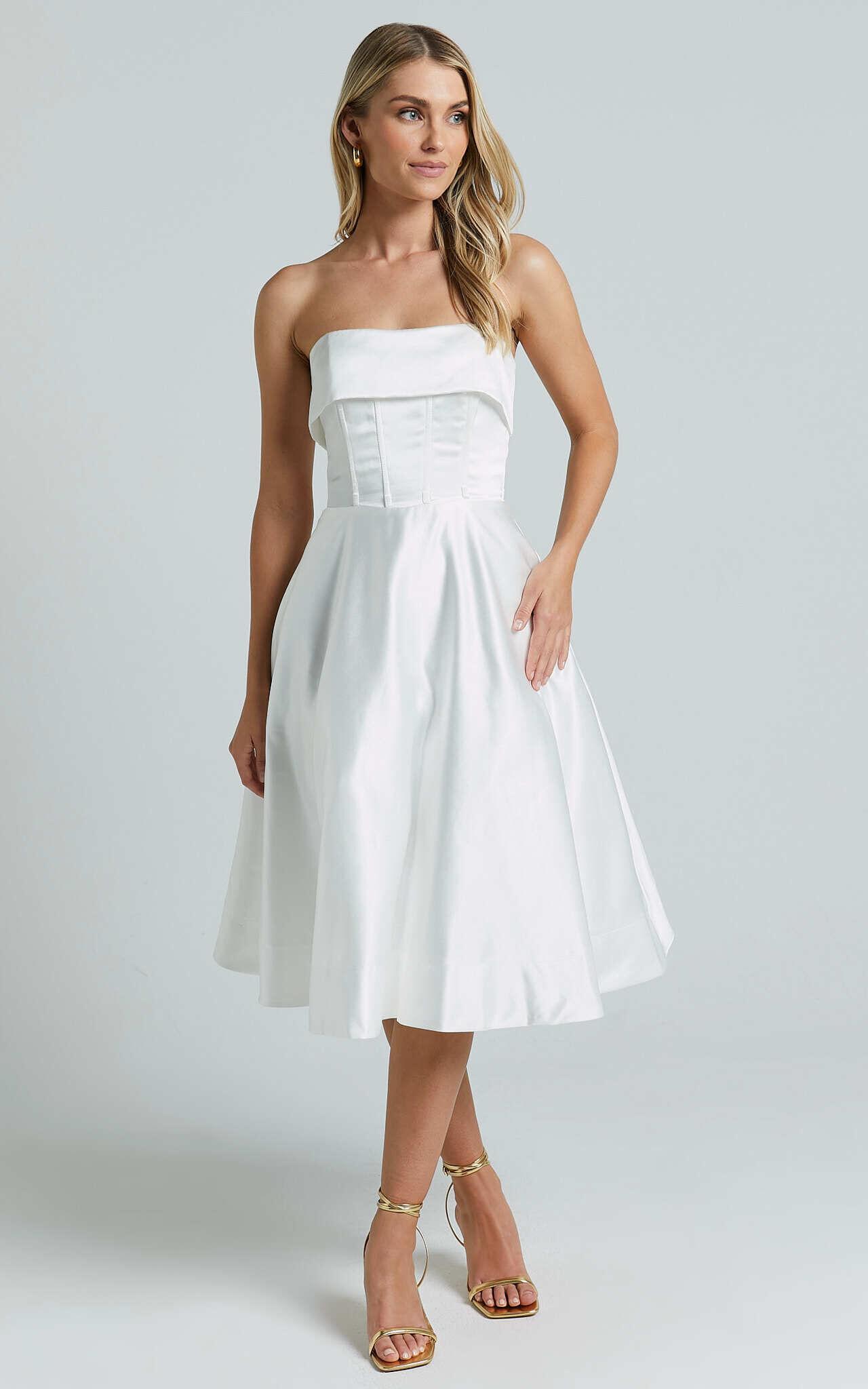 Romilly Midi Dress - Strapless Fit & Flare in Ivory Product Image