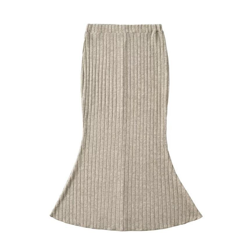 High Waist Plain Ribbed-Knit Midi Pencil Skirt Product Image