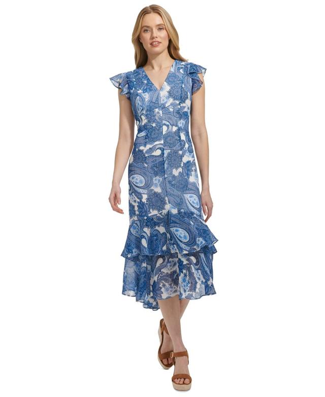 Tommy Hilfiger Womens Paisley-Print Ruffled Midi Dress Product Image