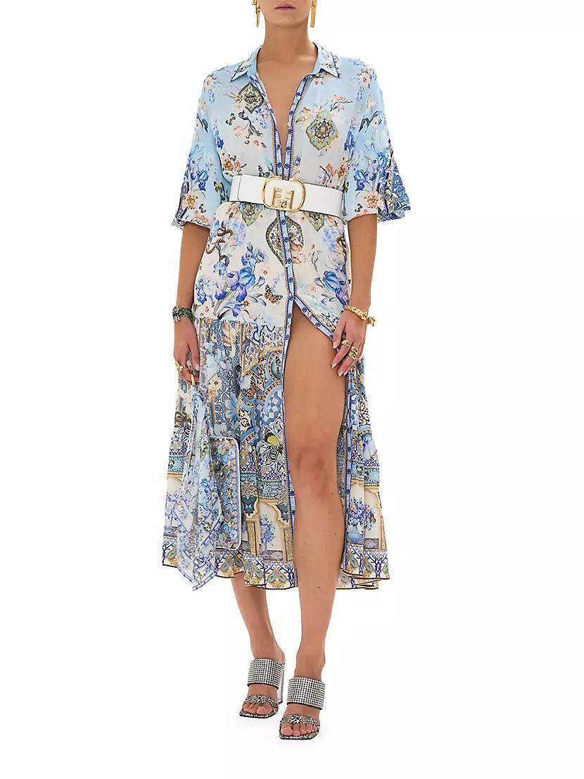 Floral Silk Tiered Midi-Shirtdress Product Image