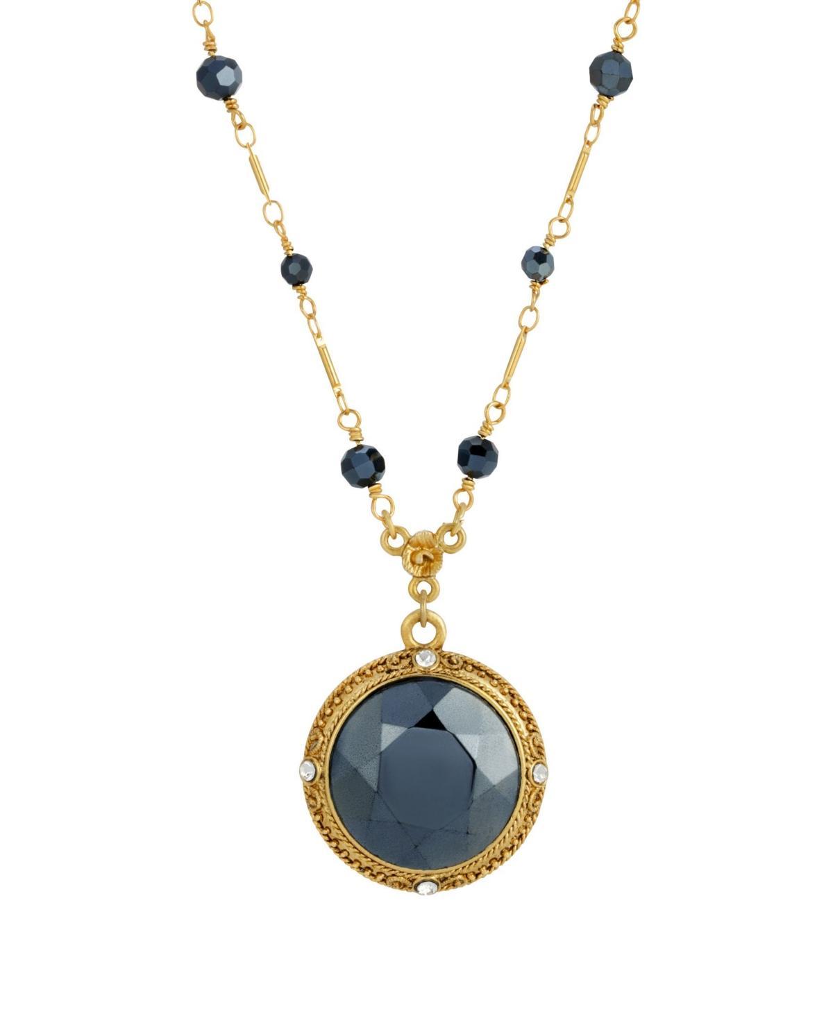 1928 Gold Tone Dark Blue Medallion Necklace, Womens, Black Product Image