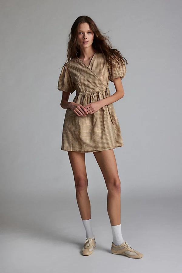 Wednesday Girl Beige Gingham Mini Dress Womens at Urban Outfitters Product Image