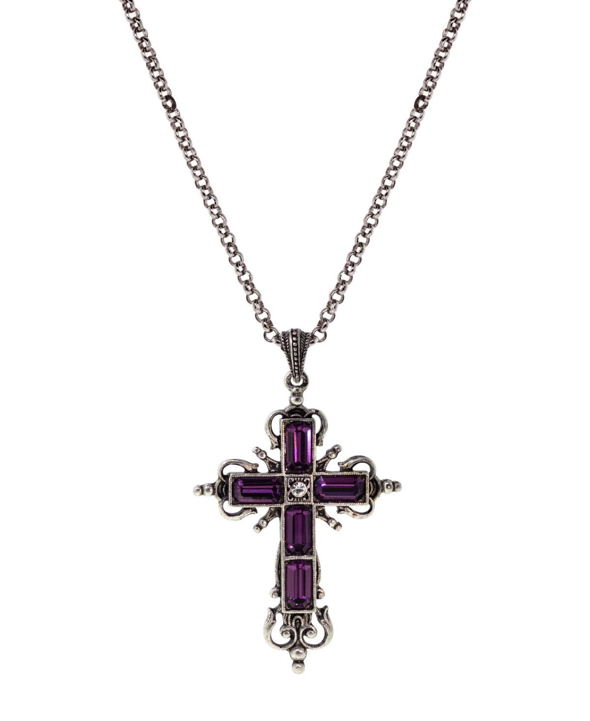 Symbols of Faith Simulated Crystal Cross Pendant Necklace, Womens, Purple Product Image