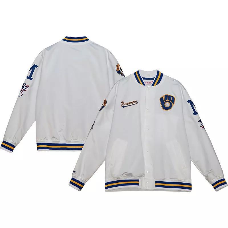 Mens Mitchell & Ness Milwaukee Brewers City Collection Satin Full-Snap Varsity Jacket Product Image