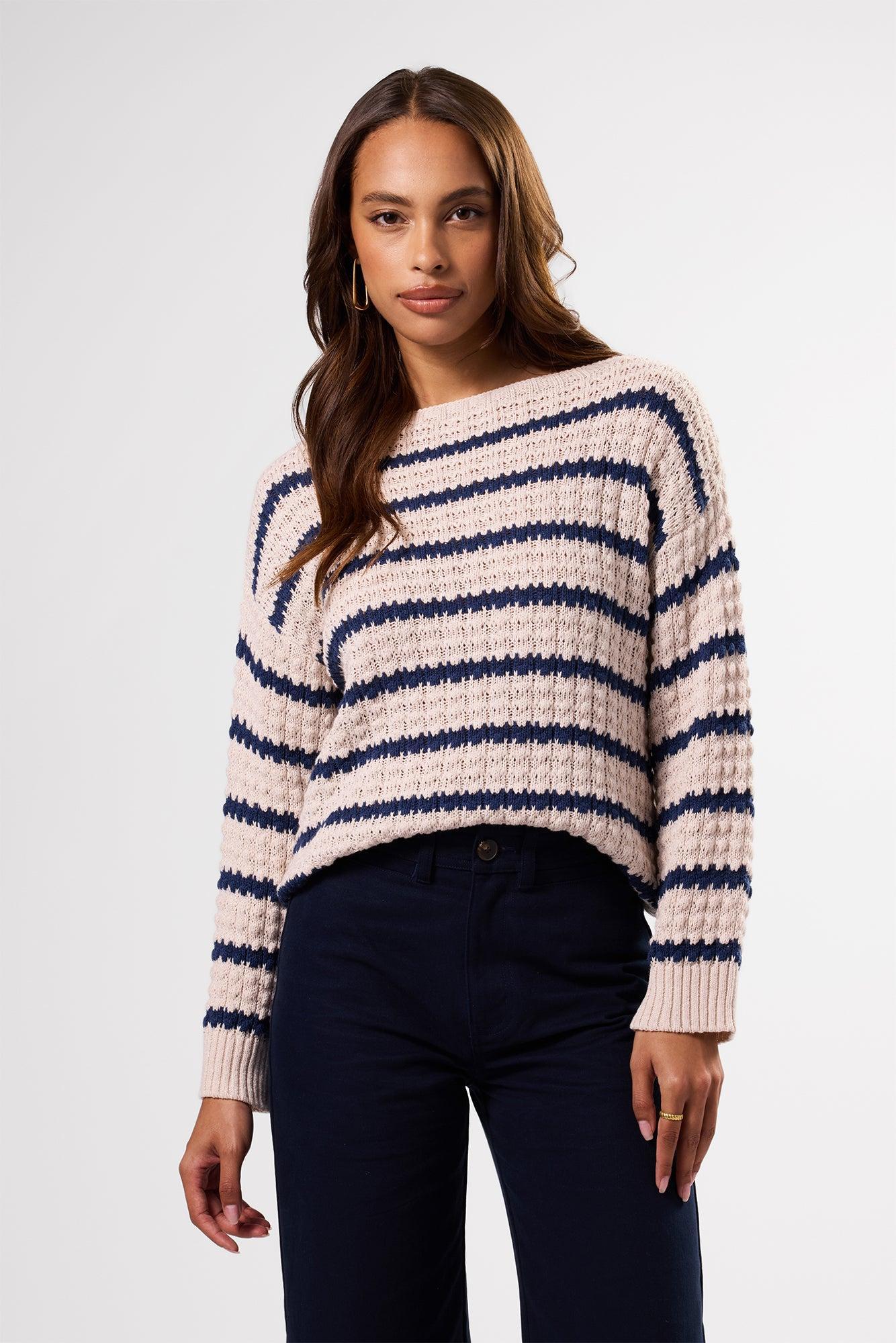 Stripe Novelty Sweater - Oat Navy Stripe Product Image