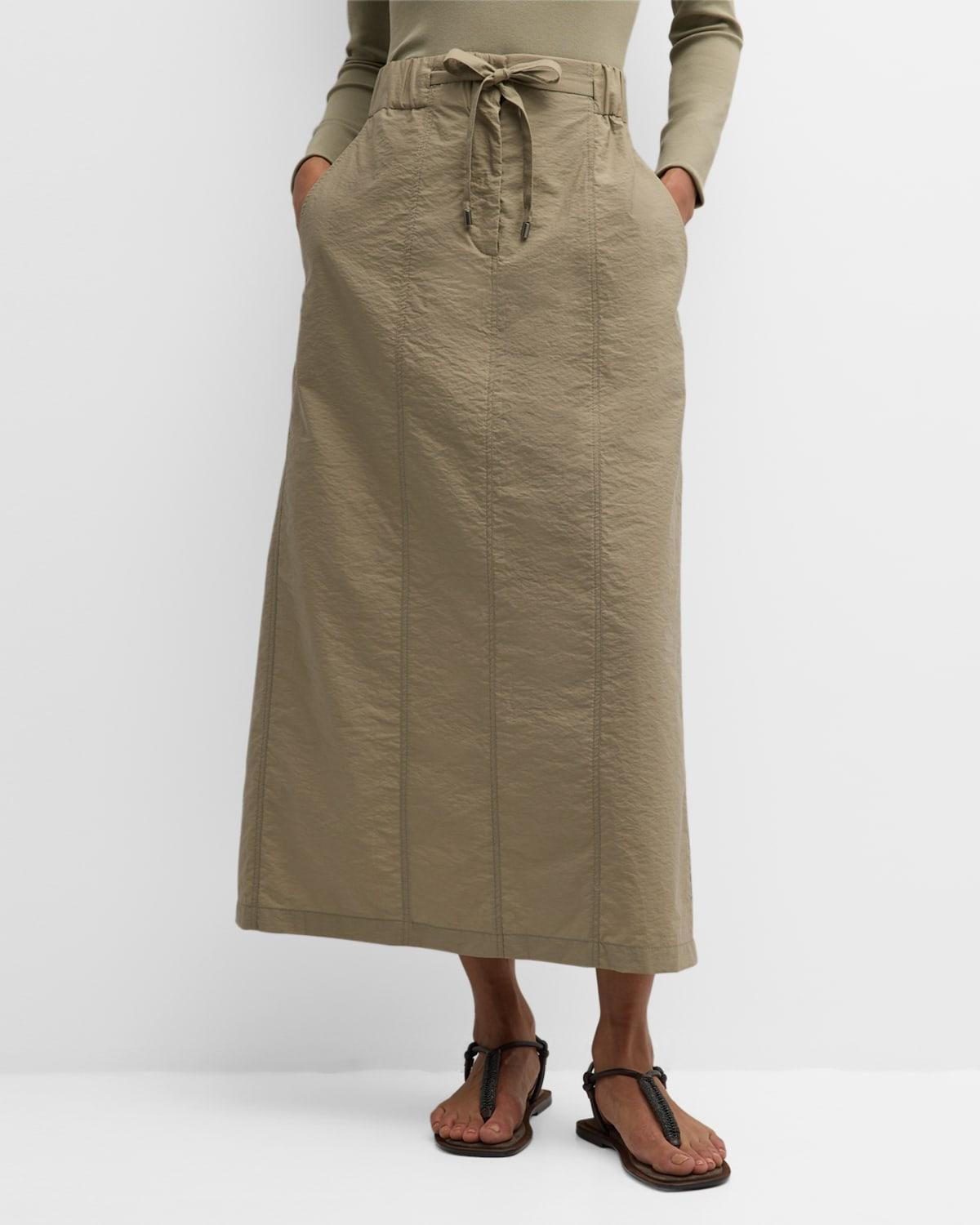 Paneled Cotton Techno Poplin Pull-On Midi Skirt product image