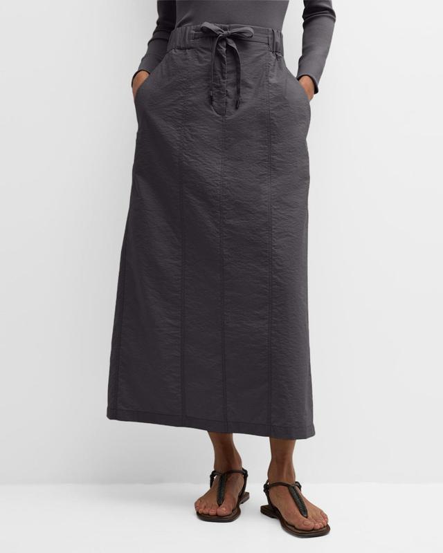 Paneled Cotton Techno Poplin Pull-On Midi Skirt Product Image