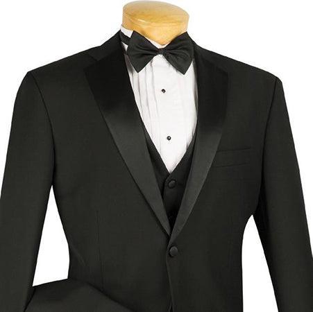 Santorini Collection - Regular Fit Black Tuxedo 4 Piece with Vest Bow Tie Product Image