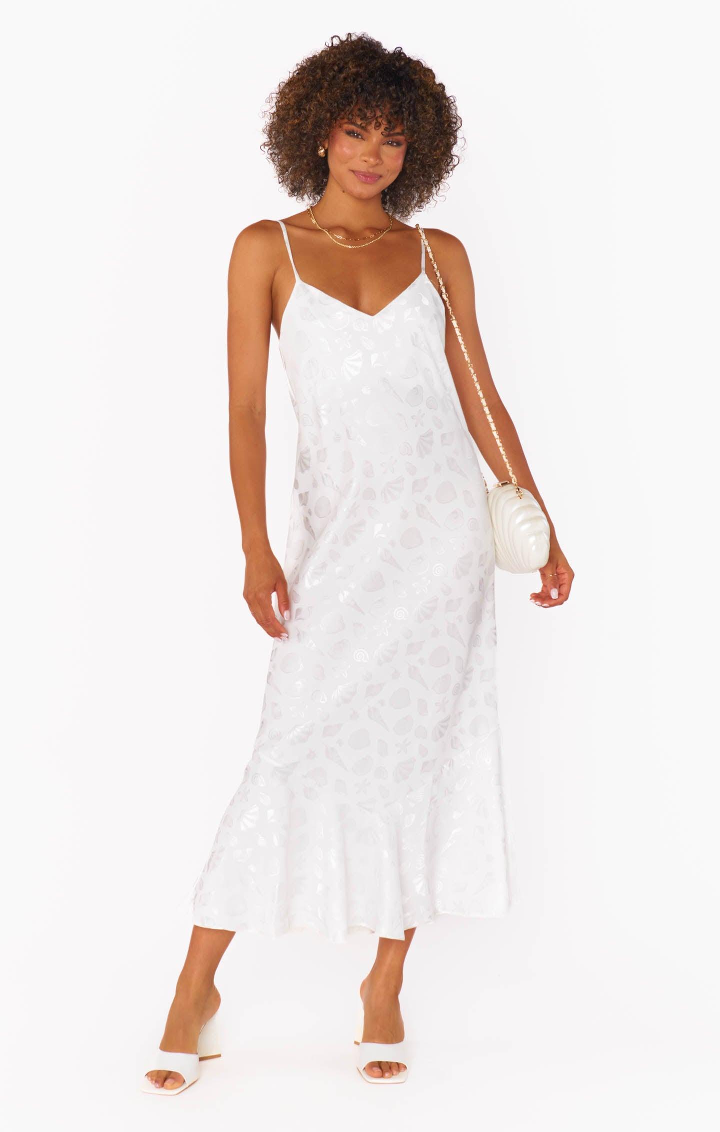 Uptown Slip Dress ~ White Shell Satin Product Image