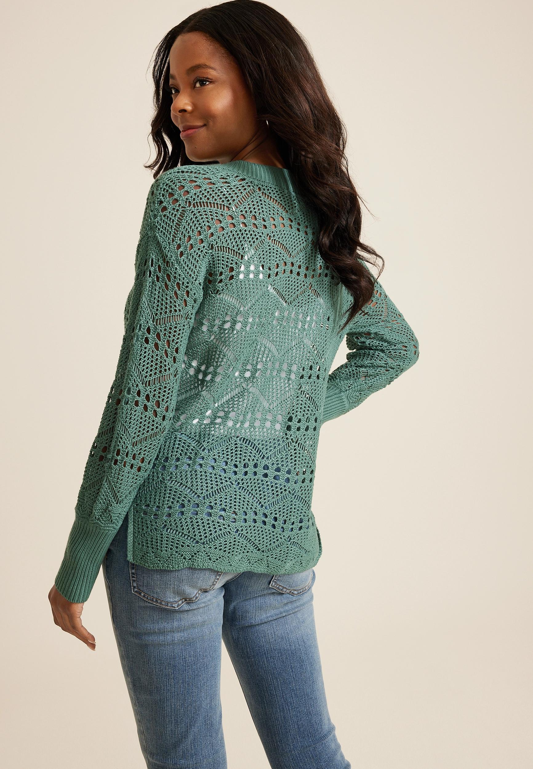 Maurices Womens Open Stitch V Neck Sweater Green Size XX Large Product Image