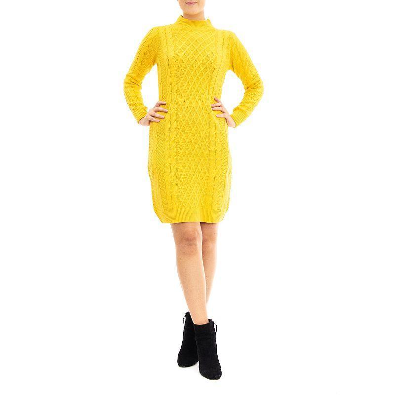 Womens Nina Leonard Cable Knit Sweater Dress Yellow product image