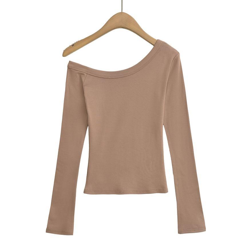 Long-Sleeve Asymmetcal Plain Top Product Image