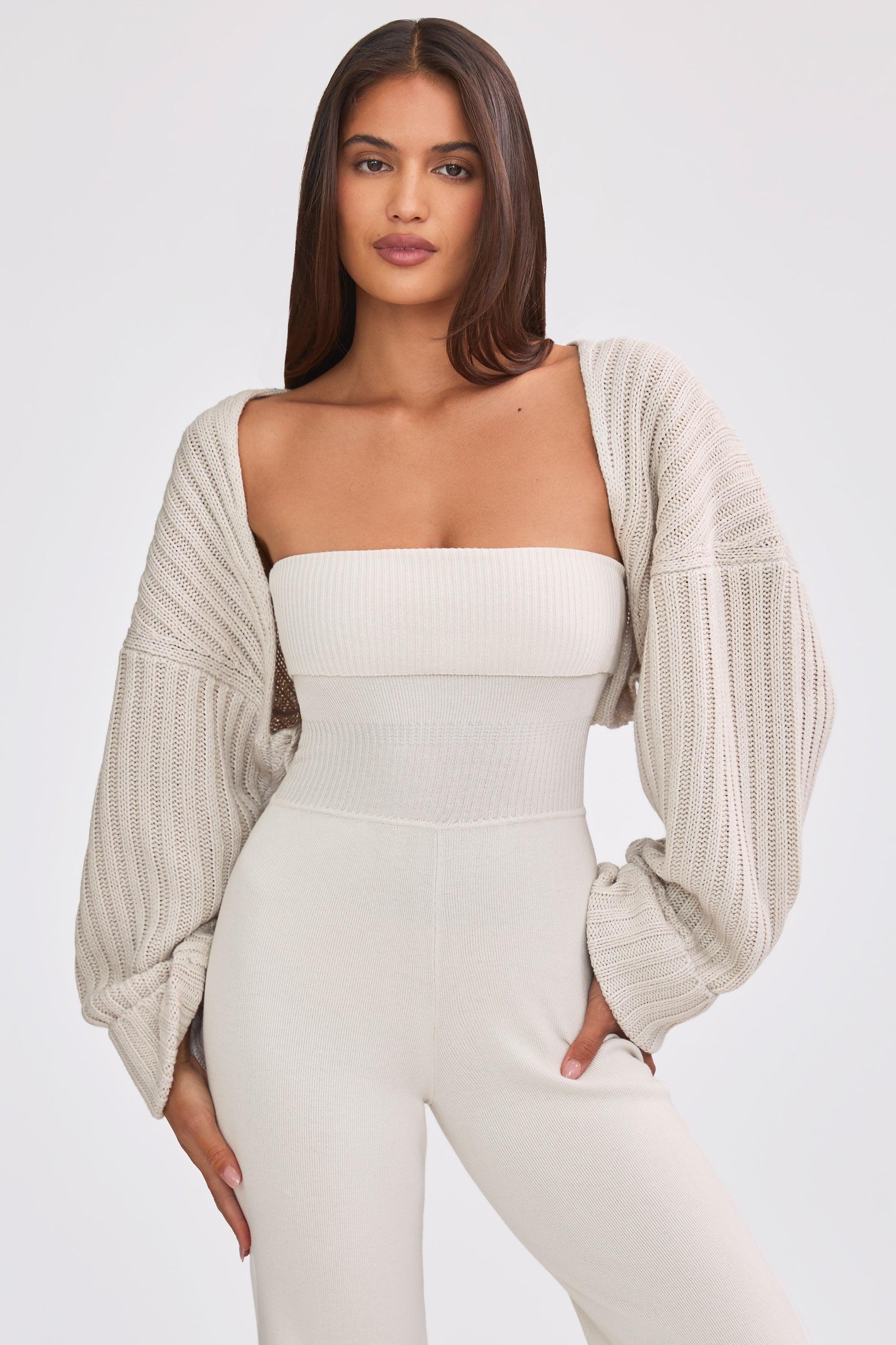 Oversized Chunky Knit Shrug in Cream Product Image