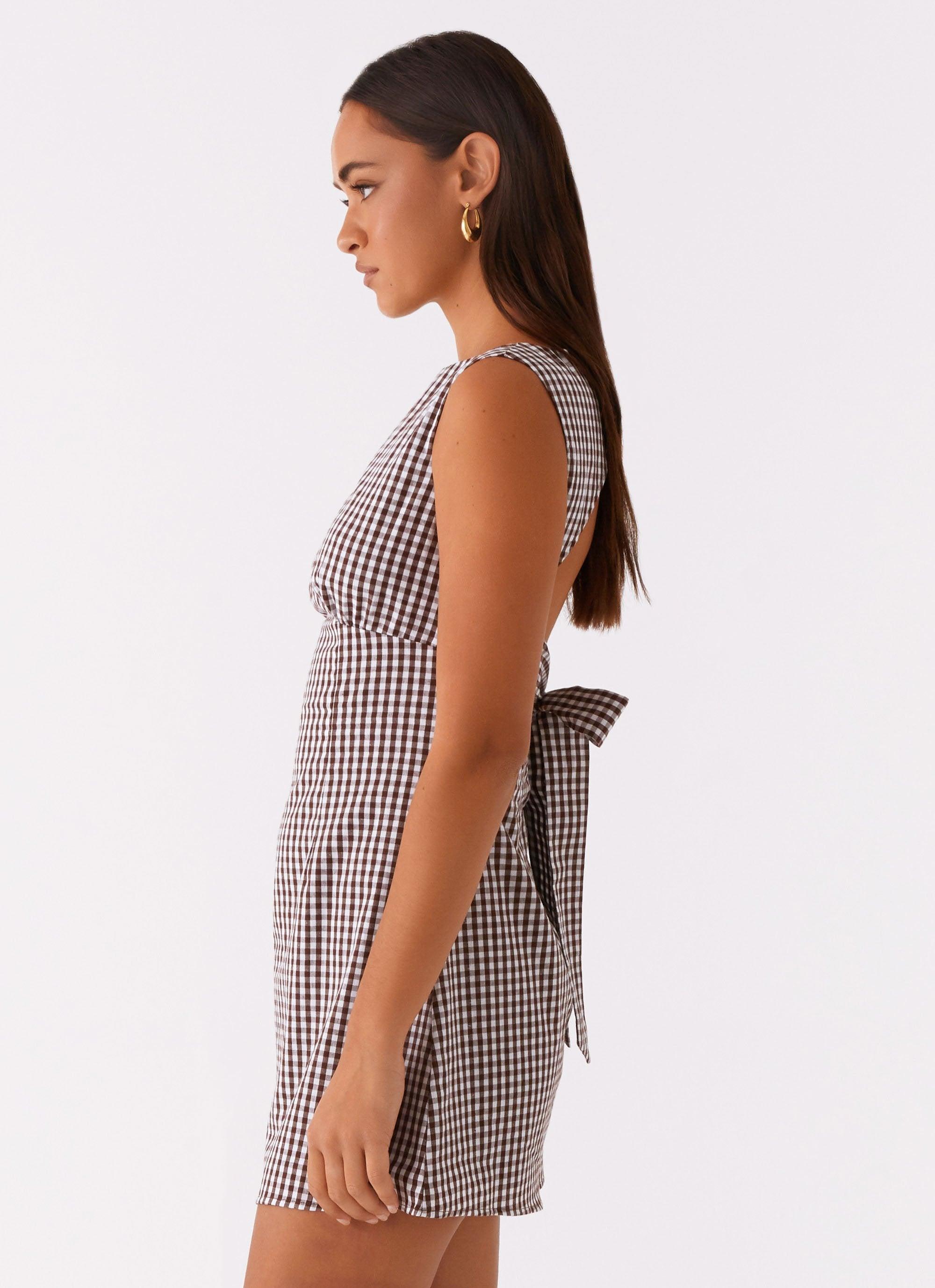 Lotus Tie Back Mini Dress - Chocolate Gingham Product Image