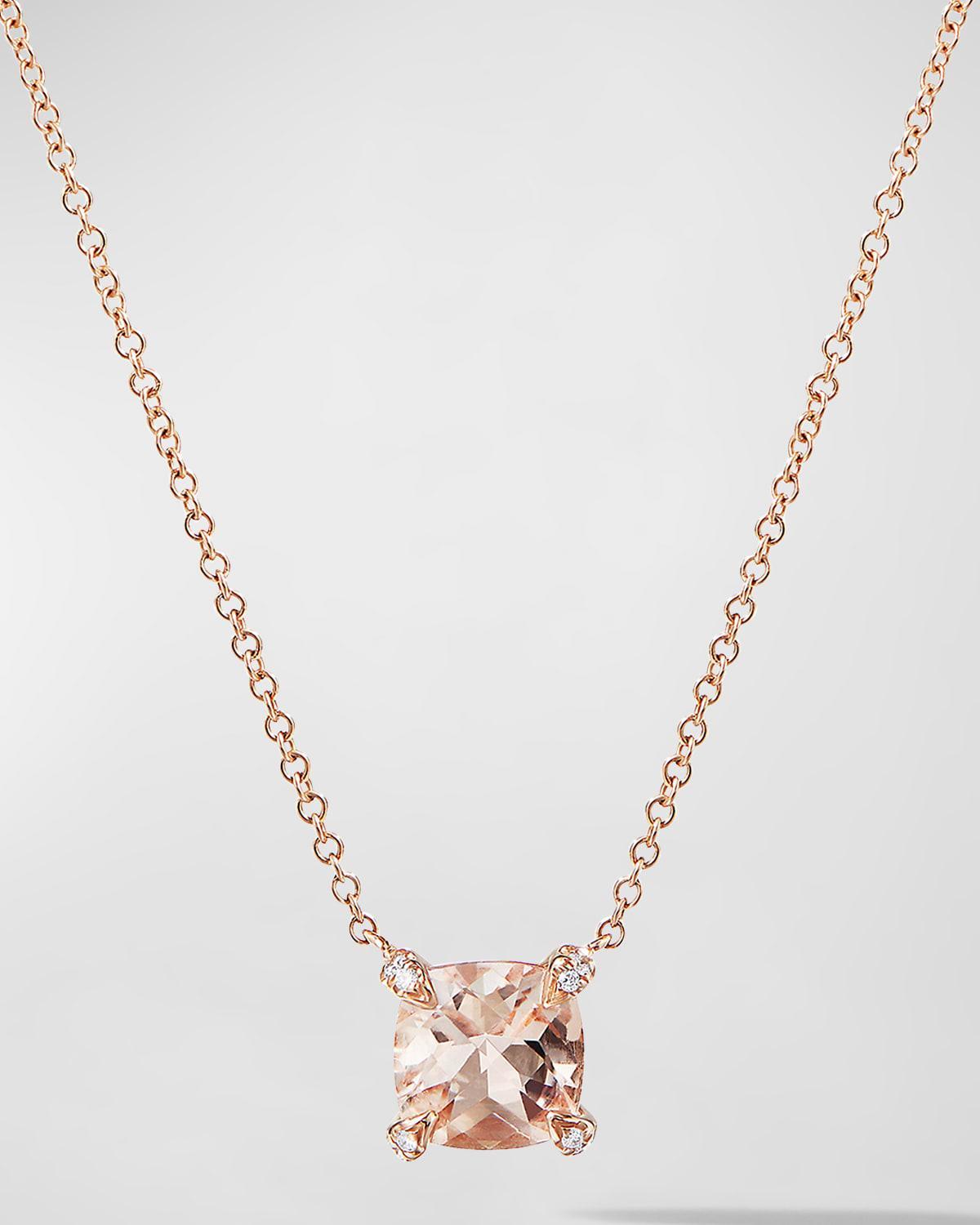 Womens Chtelaine Pendant Necklace with Diamonds in 18K Rose Gold with Morganite Product Image