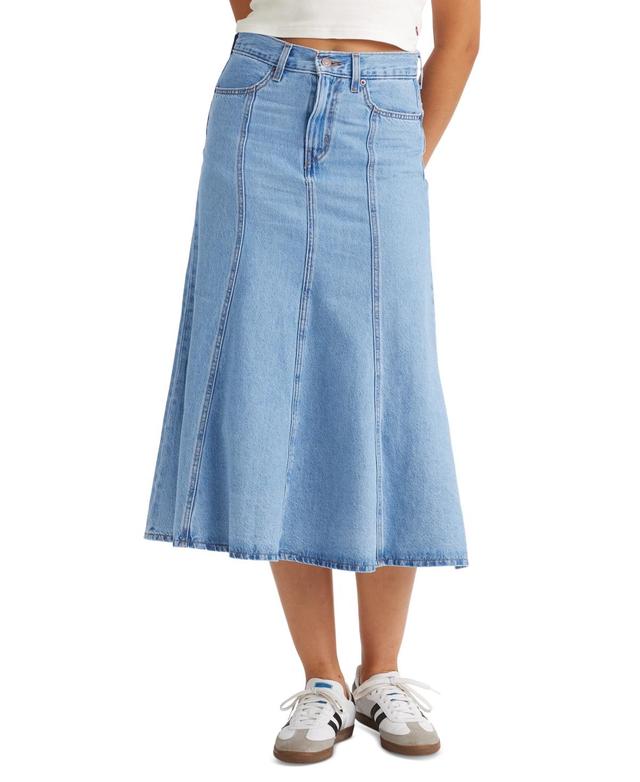 Levis Womens Cotton Paneled Denim Midi Skirt Product Image