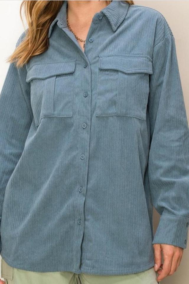 Corduroy Shacket with Flap Pocket Product Image