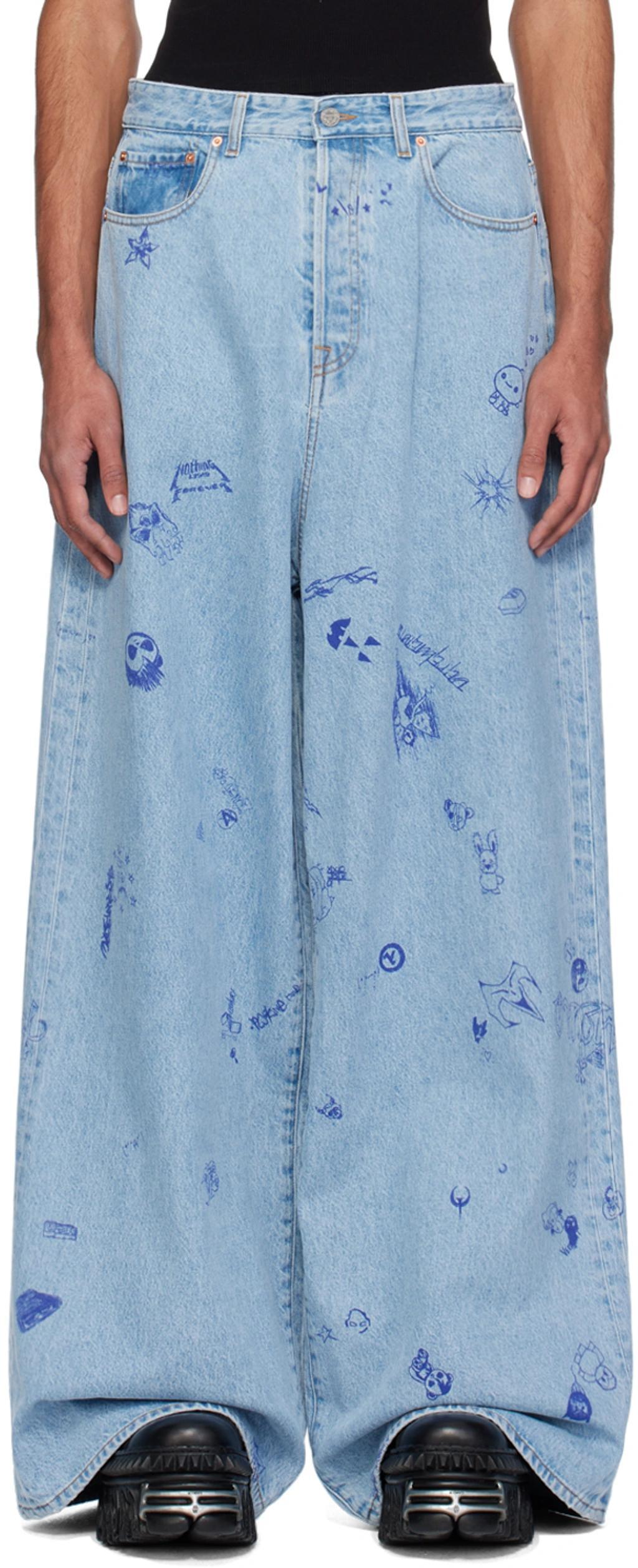 Blue Scribbled Big Shape Jeans Product Image